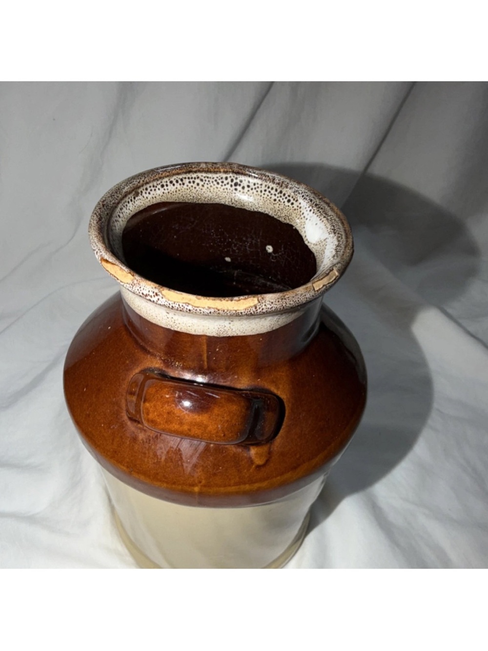 Vintage Two Tone Glazed Ceramic Milk Jug Pot with Handles - Picture 7 of 9